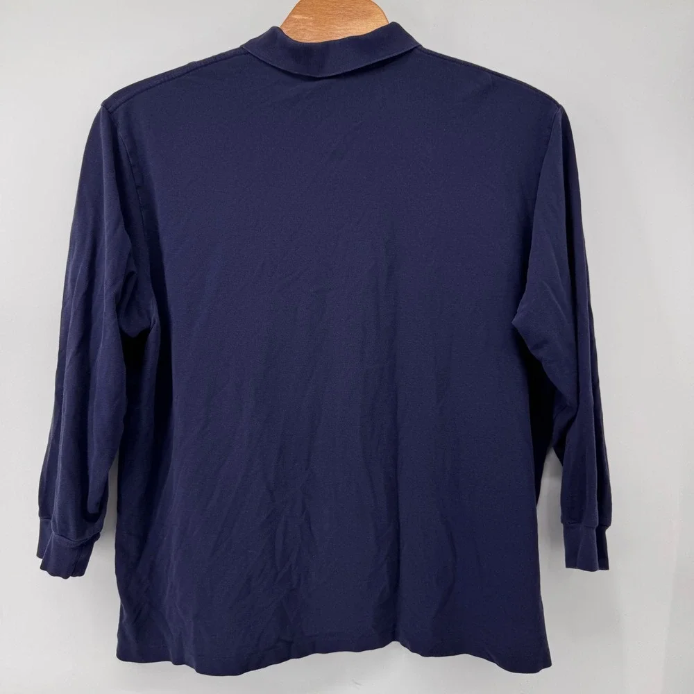 Polo Ralph Lauren Polo Shirt Men 3XB Navy Blue Long Sleeve Pique Cotton Big Tall